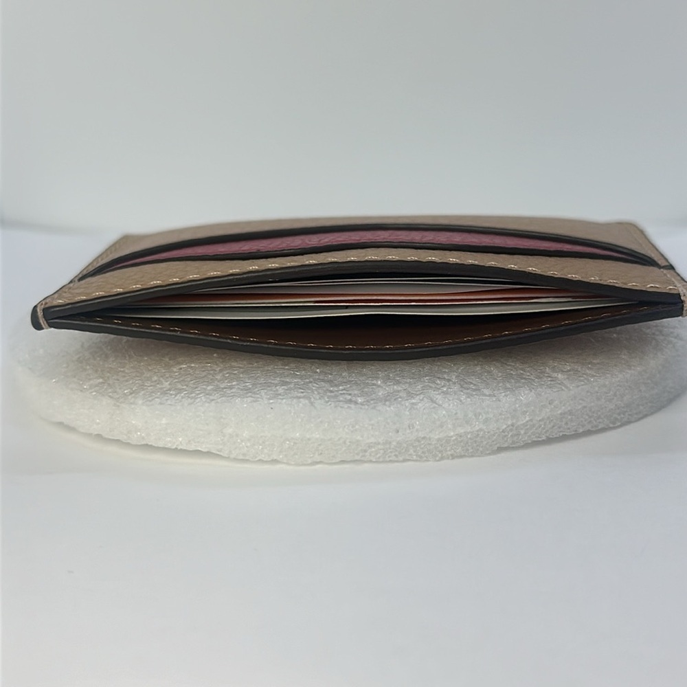 NWT Coach Card Case Wallet Pink Tan Leather Slim ID Holder - Picture 3 of 16